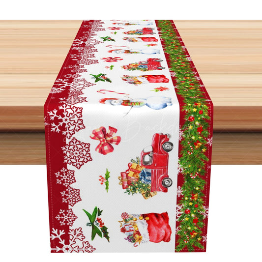 Lofaris Socks Gifts Truck Snowman Christmas Table Runner