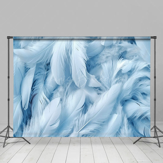 Lofaris Soft Blue Feather Wooden Floor Combo Set Backdrop