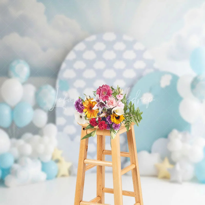 Lofaris Soft Blue Sky and White Clouds Backdrop Dreamy Star for Baby Birthday Cake Smash
