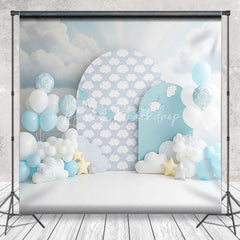 Lofaris Soft Blue Sky and White Clouds Backdrop Dreamy Star for Baby Birthday Cake Smash