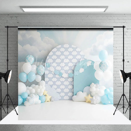Lofaris Soft Blue Sky and White Clouds Backdrop Dreamy Star for Baby Birthday Cake Smash