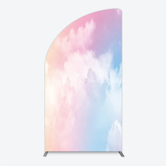 Lofaris Soft Pastel Gradient Sky with Fluffy Clouds Half Moon Arch Backdrop Dreamy Pink Blue Photography Background