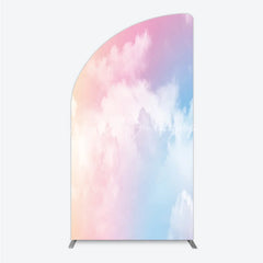 Lofaris Soft Pastel Gradient Sky with Fluffy Clouds Half Moon Arch Backdrop Dreamy Pink Blue Photography Background