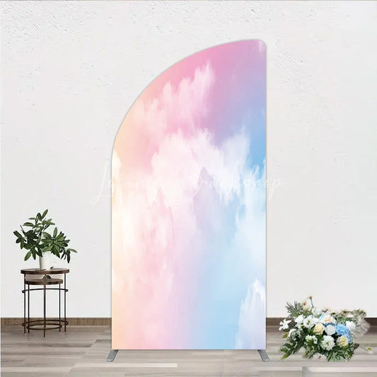Lofaris Soft Pastel Gradient Sky with Fluffy Clouds Half Moon Arch Backdrop Dreamy Pink Blue Photography Background