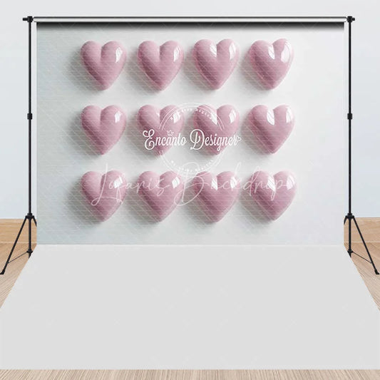 Lofaris Soft Pink 3D Hearts Grid Pattern Combo Set Backdrop Romantic Valentine’s Day Decor