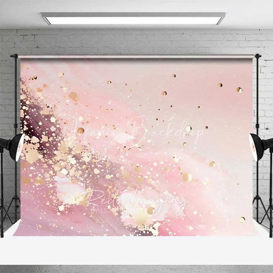 Lofaris Soft Pink Fluid Waves and Gold Confetti Backdrop Abstract Photography Background Elegant Party Decor