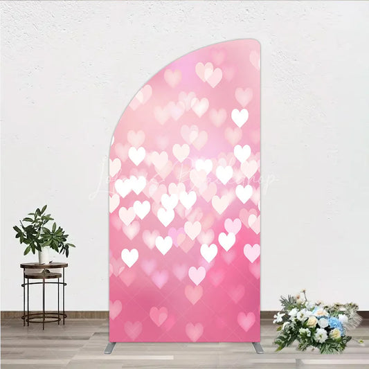 Lofaris Soft Pink Gradient Heart Bokeh Half Moon Arch Backdrop Romantic Valentine’s Day and Baby Shower Decor