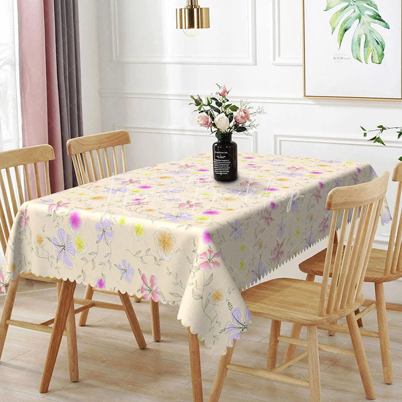 Lofaris Soft Pink Yellow Floral Cream Rectangle Tablecloth Warm Tropical Flower Background Summer Dining Table Cover Home Decoration
