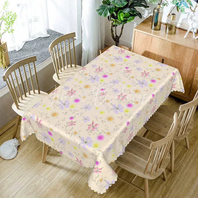 Lofaris Soft Pink Yellow Floral Cream Rectangle Tablecloth Warm Tropical Flower Background Summer Dining Table Cover Home Decoration