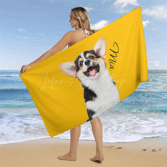 Lofaris Solid Color Custom Pet Photo Beach Towel For Summer