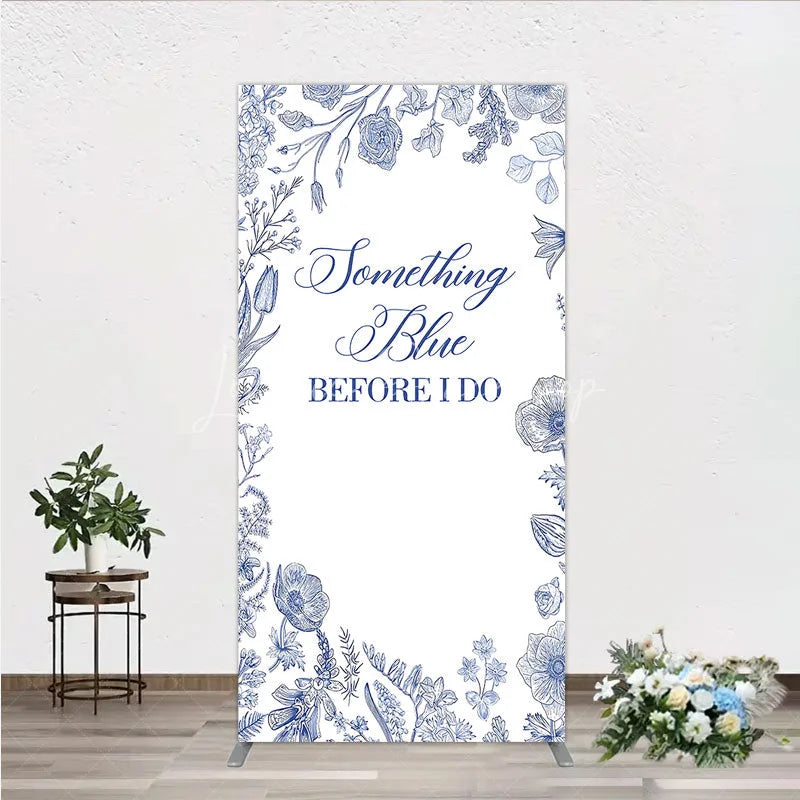 Lofaris Something Blue Before I Do Rectangle Backdrop for Bridal Shower and Bachelorette Elegant Floral Party Decor