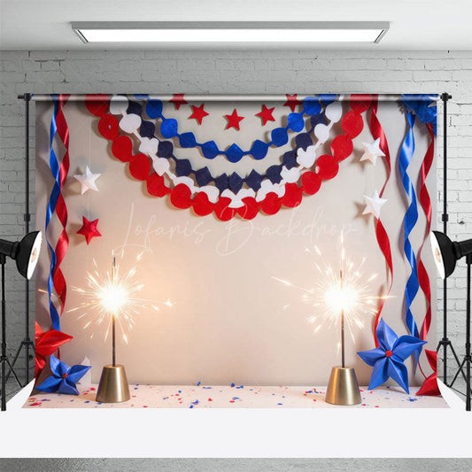 Lofaris Sparke Red White Blue Ribbon Independence Day Backdrop