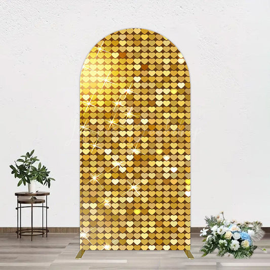 Lofaris Sparkle Heart Gold Sequins Birthday Arch Backdrop