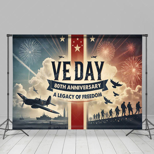 Lofaris Sparkle Military Battlefield Happy VE Day Backdrop