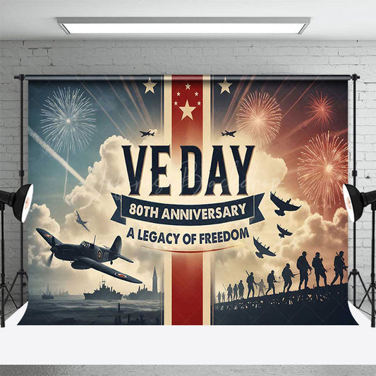 Lofaris Sparkle Military Battlefield Happy VE Day Backdrop