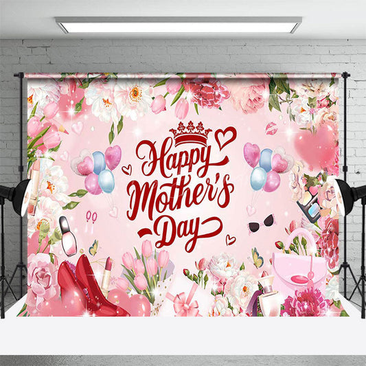 Lofaris Sparkle Pink Floral Gifts Happy Mothers Day Backdrop