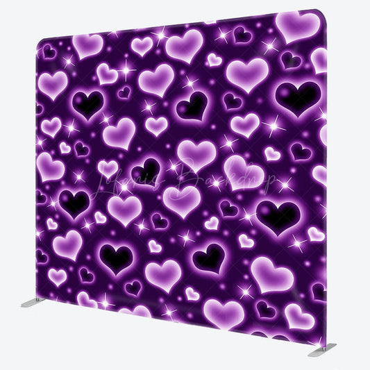Lofaris Sparkle Purple Hearts Romantic Pillow Case Backdrop