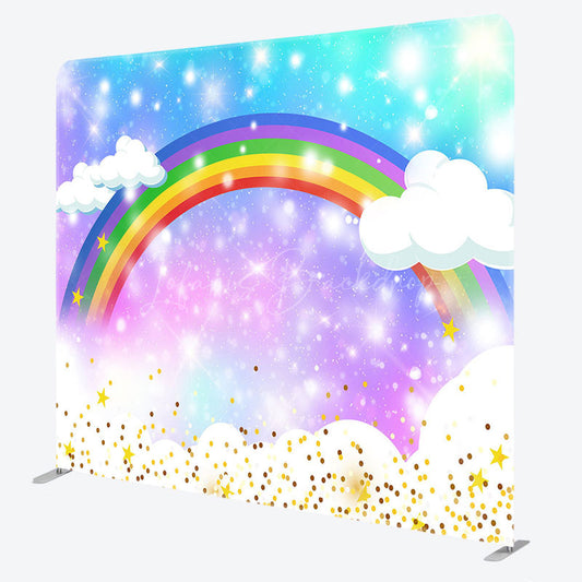 Lofaris Sparkle Rainbow Clouds Birthday Pillow Case Backdrop