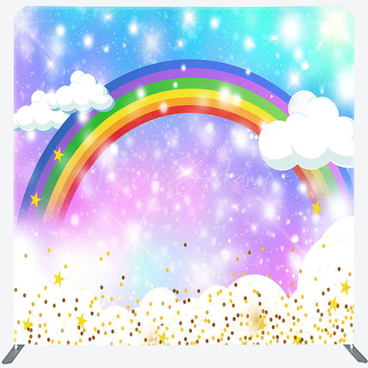 Lofaris Sparkle Rainbow Clouds Birthday Pillow Case Backdrop