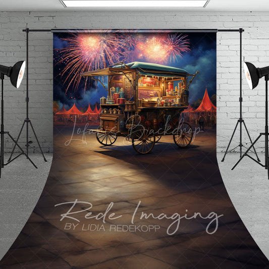 Lofaris Sparkle Sky Vending Cart Independence Day Sweep Backdrop