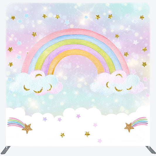 Lofaris Sparkle Stars Rainbow Birthday Pillow Case Backdrop
