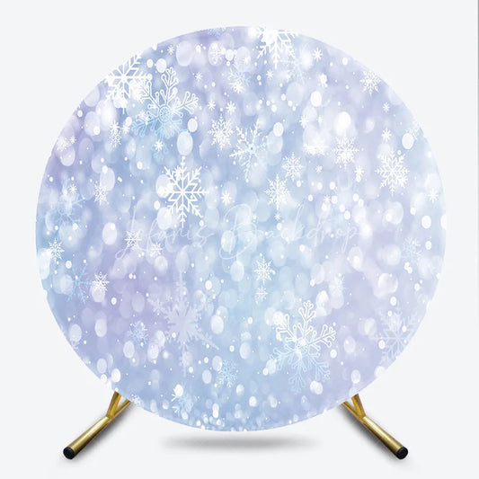 Lofaris Sparkling Blue and Purple Snowflake Bokeh Glitter Round Backdrop Winter Wonderland Party Decor