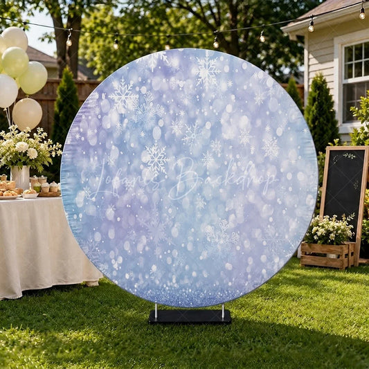 Lofaris Sparkling Blue and Purple Snowflake Bokeh Glitter Round Backdrop Winter Wonderland Party Decor
