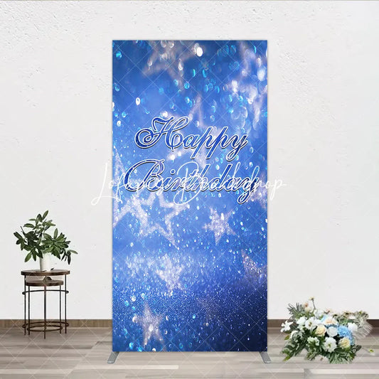 Lofaris Sparkling Blue Glitter Bokeh Stars Happy Birthday Rectangle Arch Backdrop Elegant Party Decoration