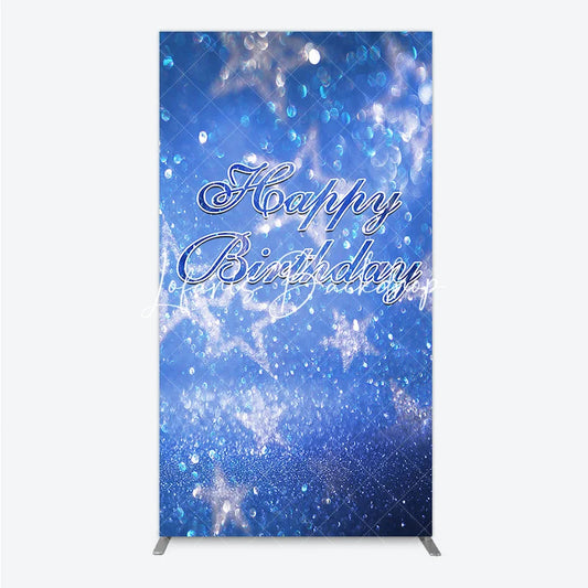 Lofaris Sparkling Blue Glitter Bokeh Stars Happy Birthday Rectangle Arch Backdrop Elegant Party Decoration