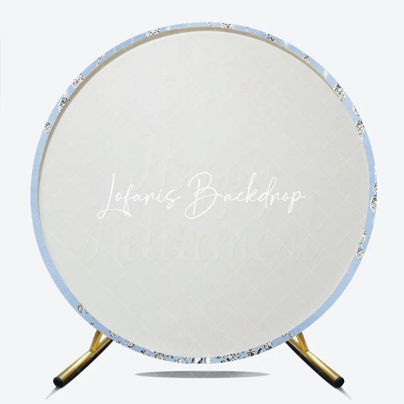 Lofaris Sparkling Diamond Light Blue Happy Retirement Round Backdrop Elegant Celebration Party Decor for Adults.