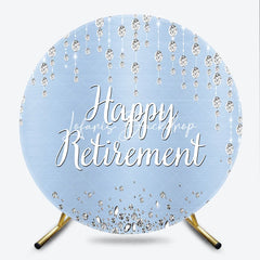 Lofaris Sparkling Diamond Light Blue Happy Retirement Round Backdrop Elegant Celebration Party Decor for Adults.