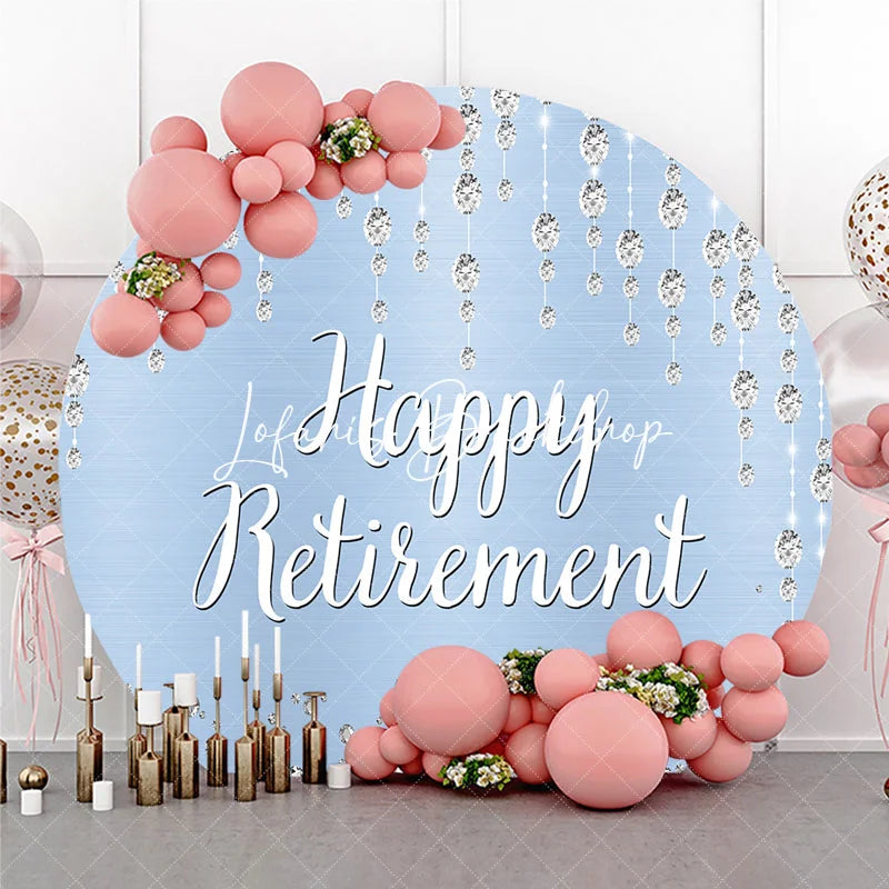 Lofaris Sparkling Diamond Light Blue Happy Retirement Round Backdrop Elegant Celebration Party Decor for Adults.