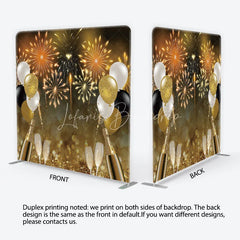 Lofaris Sparkling Gold Black White Fireworks and Champagne Square Double-Sided Backdrop New Year’s Eve Party Decor