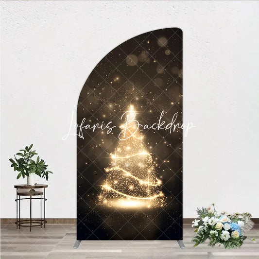 Lofaris Sparkling Golden Glitter Christmas Tree Half Moon Arch Backdrop Elegant Holiday Party Photography Decor