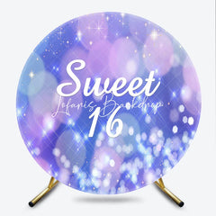 Lofaris Sparkling Purple Blue Bokeh Glitter Sweet 16 Round Backdrop Dreamy Stars Birthday Party Celebration Decor