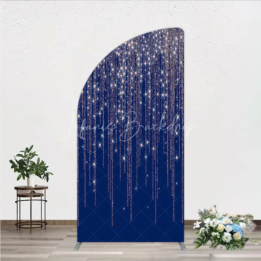 Lofaris Sparkling Rose Gold Glitter Half Moon Arch Backdrop on Navy Blue Elegant Party Celebration Decor