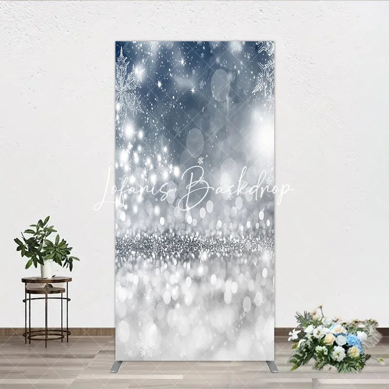 Lofaris Sparkling Silver Blue Snowflake Glitter Rectangle Arch Backdrop Elegant Winter Christmas Party Decor
