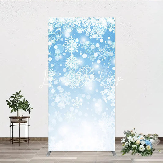 Lofaris Sparkling White Snowflakes and Bokeh Lights on Light Blue Rectangle Arch Backdrop Winter Holiday Party Decor