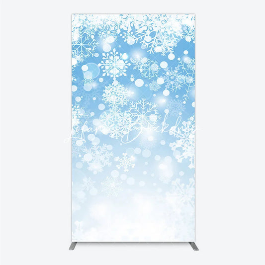 Lofaris Sparkling White Snowflakes and Bokeh Lights on Light Blue Rectangle Arch Backdrop Winter Holiday Party Decor