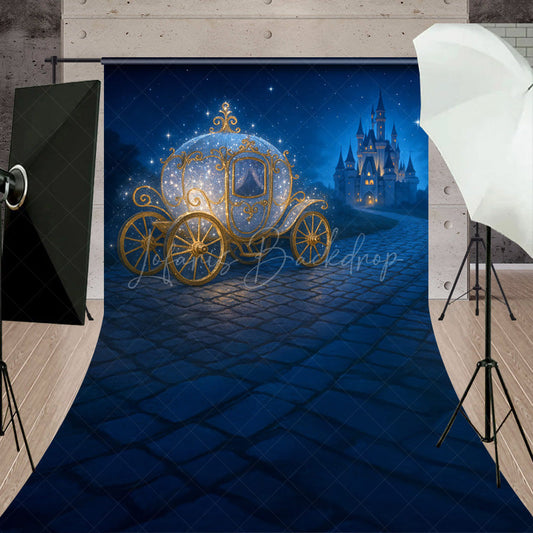 Lofaris Sparkly Princess Carriage Sweep Backdrop Fairytale Castle on a Starry Night Cinderella Inspired Birthday