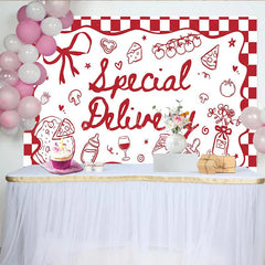 Lofaris Special Delivery Pizza Theme Baby Shower Backdrop Red Checkered Italian Food Party Decoration