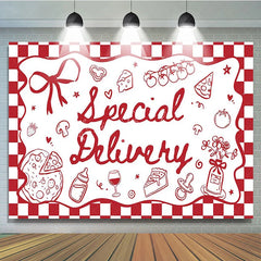 Lofaris Special Delivery Pizza Theme Baby Shower Backdrop Red Checkered Italian Food Party Decoration