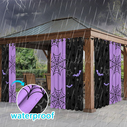 Lofaris Spider Web Purple Waterproof Printed Outdoor Curtains