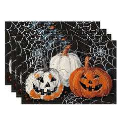 Lofaris Spiderweb and Jack-O’-Lantern Halloween Set of 4 Placemats for Spooky Holiday Party Dining Decor