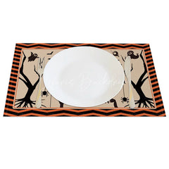 Lofaris Spooky Bat Halloween Set of 4 Placemats with Black and Orange Frame for Holiday Party Decorations
