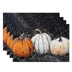 Lofaris Spooky Black Pumpkin and Spiderweb Halloween Set of 4 Placemats for Gothic Haunted House Decor