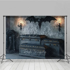Lofaris Spooky Gothic Vampire Coffin and Skull Holiday Backdrop Dark Haunted Castle Theme Party Decor with Candles
