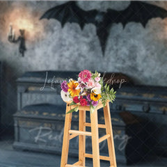 Lofaris Spooky Gothic Vampire Coffin and Skull Holiday Backdrop Dark Haunted Castle Theme Party Decor with Candles