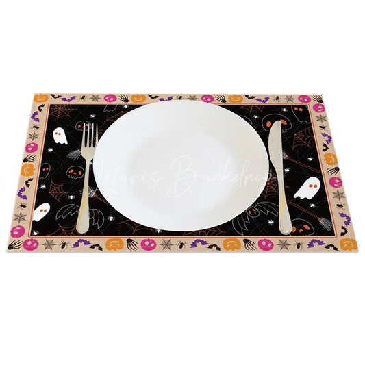 Lofaris Spooky Halloween Bat Skull and Spider Web Set of 4 Placemats for Haunted House Party Decorations