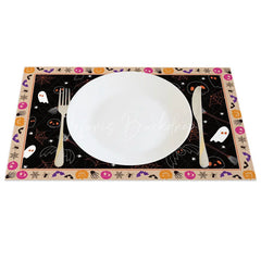 Lofaris Spooky Halloween Bat Skull and Spider Web Set of 4 Placemats for Haunted House Party Decorations